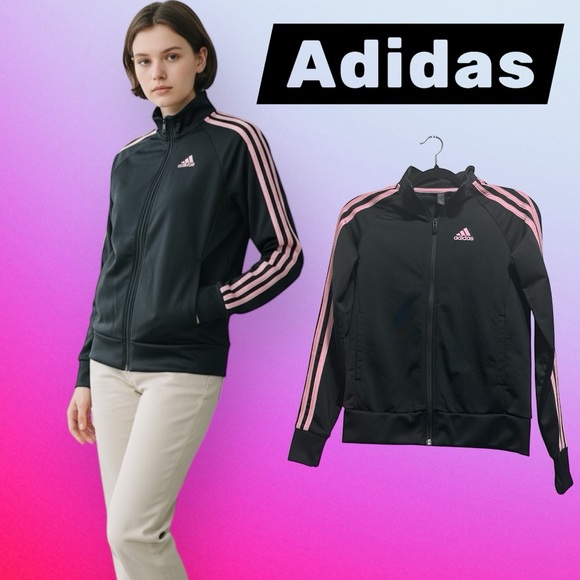 adidas Jackets & Blazers - Adidas Women's Black Bomber Jacket with Pink Accents